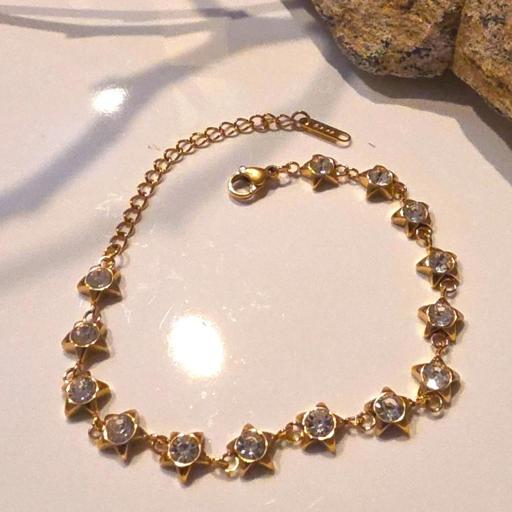 Star Cubic Zirconia 18k Gold Ss Link Bracelet | NWOT - Picture 2 of 7